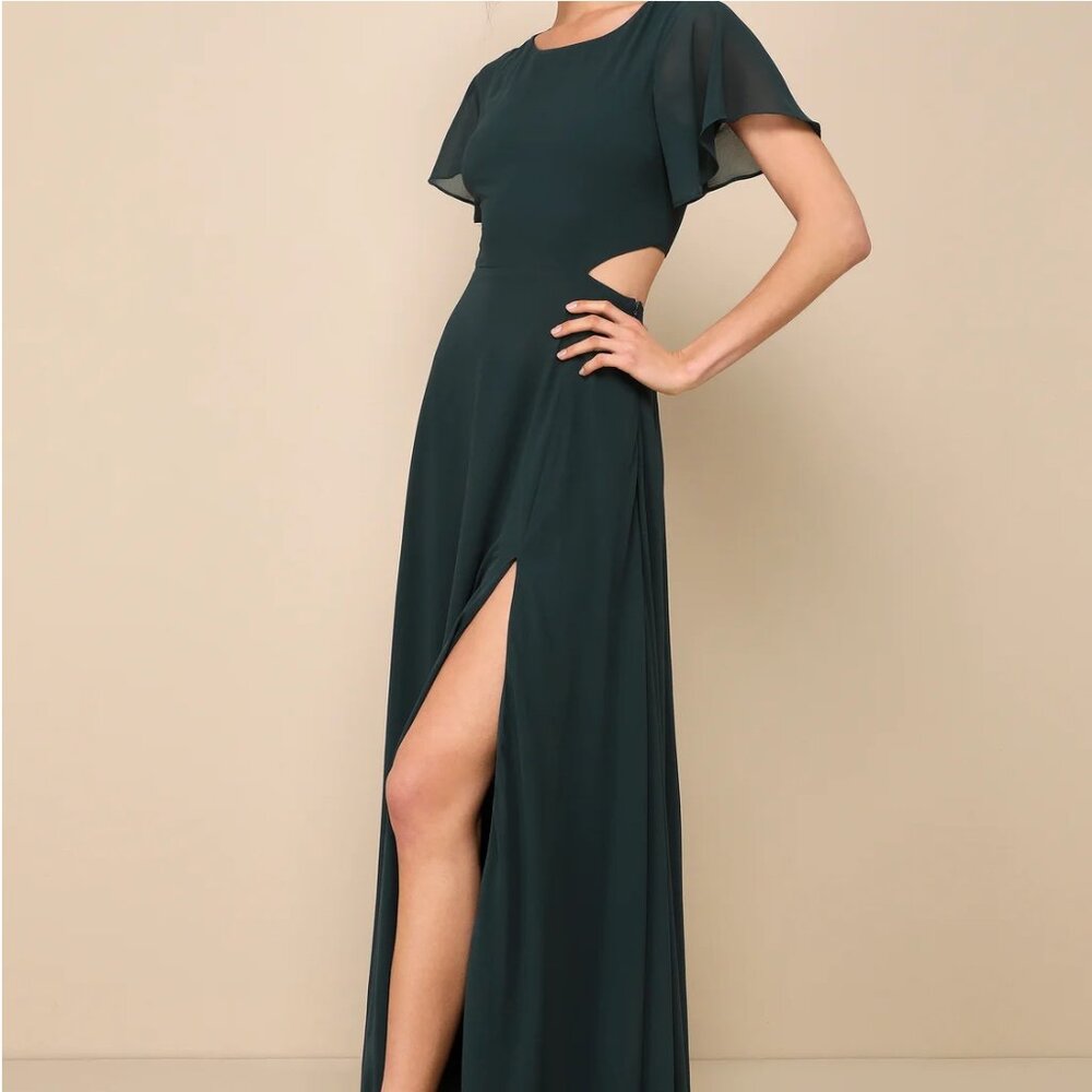 Lulus Garden Bliss Emerald Green Cutout Maxi Dress - Size L